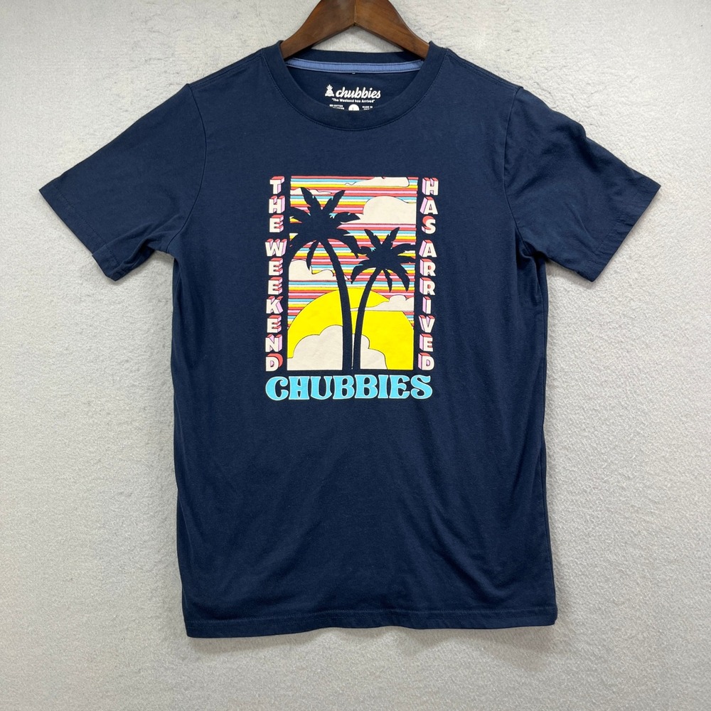Chubbies Graphic T Shirt Men Small* Navy Tropical Palm Sunset Beach Weekend
